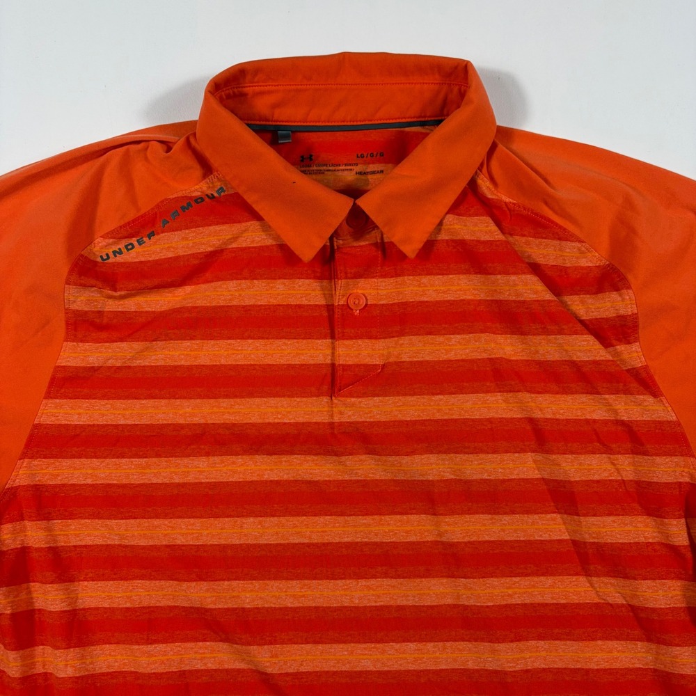 Under Armour‎ Polo Shirt Mens Large Loose HeatGear Striped Orange